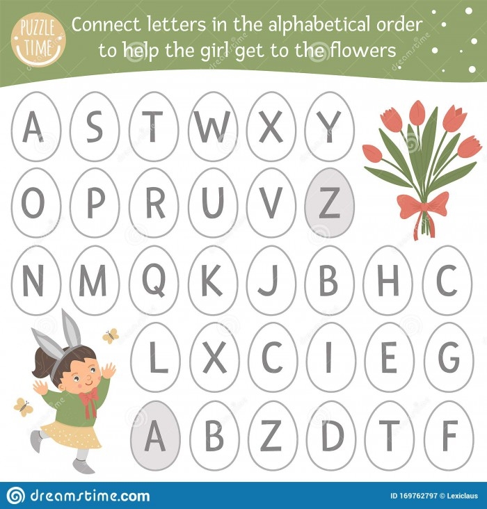 Pre-K child tracing alphabet letters on an Easter bunny maze phonics worksheet