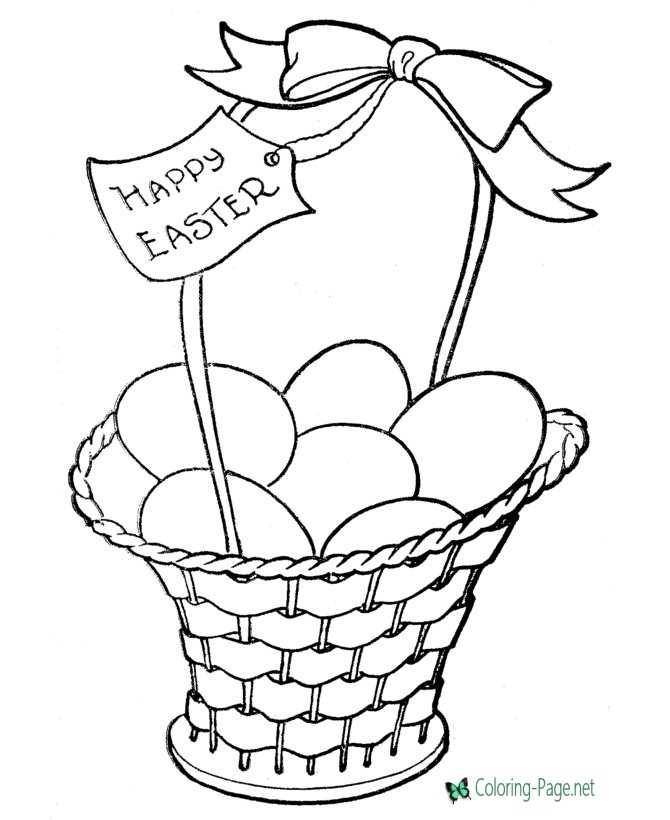 Easter basket filled with colorful eggs and spring flowers ready for preschoolers to color