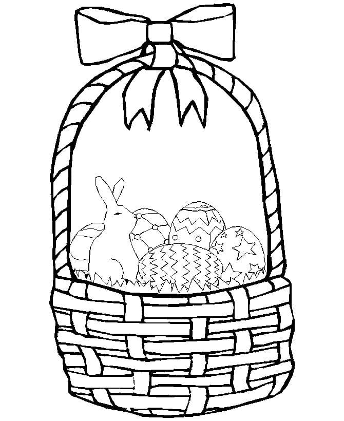Easter basket coloring page featuring painted eggs for preschool phonics fun