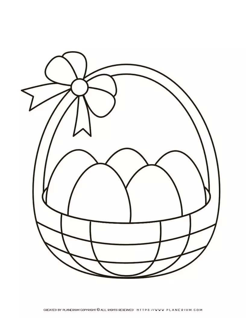 Pre-K phonics worksheet featuring a festive Easter basket with patterned eggs to color