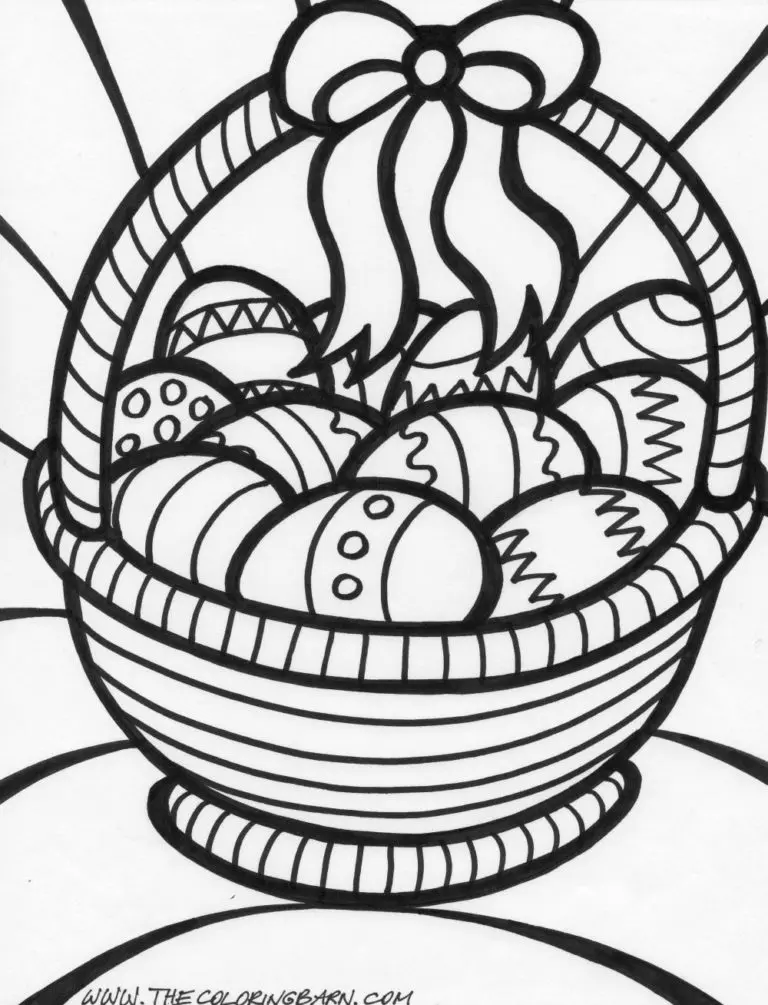 Easter basket coloring page featuring decorated eggs for preschoolers to color