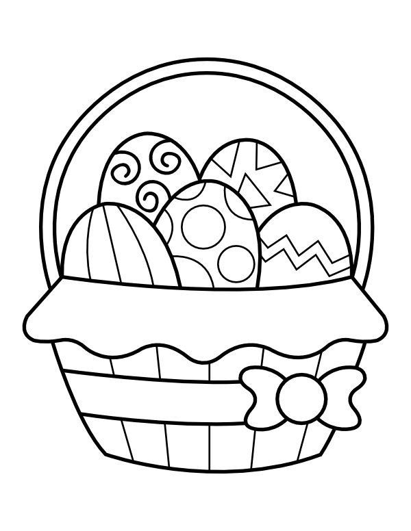 Easter basket coloring page featuring decorated eggs for preschoolers to color