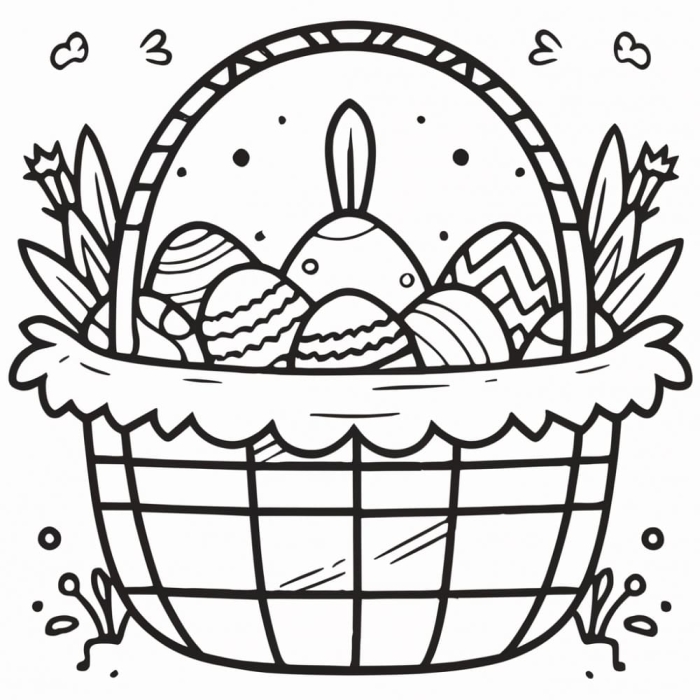 Pre-K student coloring an Easter basket worksheet for reading readiness