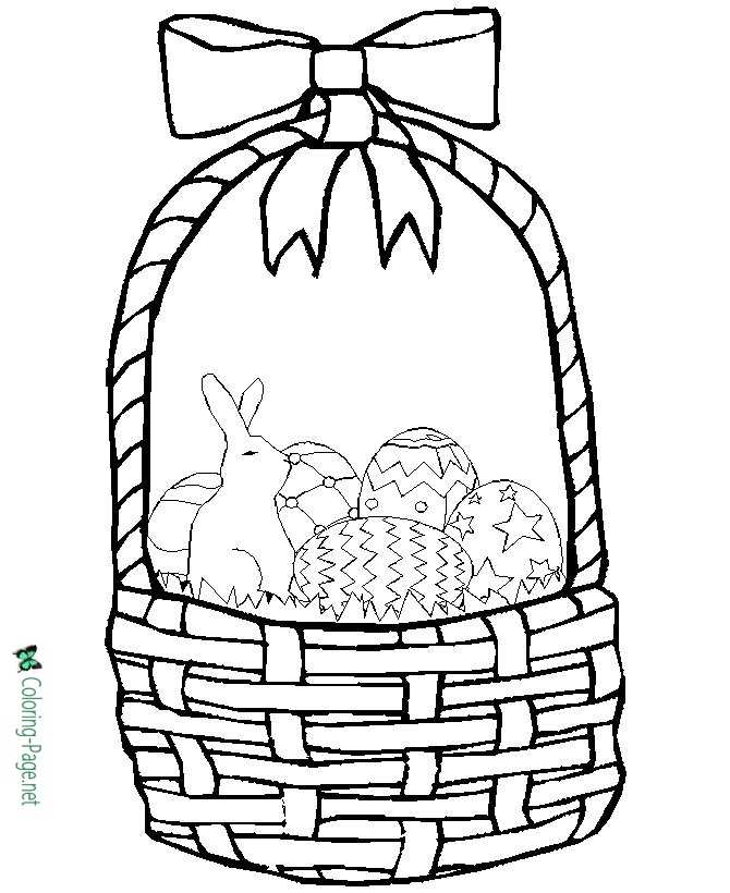 Easter basket filled with colorful eggs and spring flowers for preschoolers to color