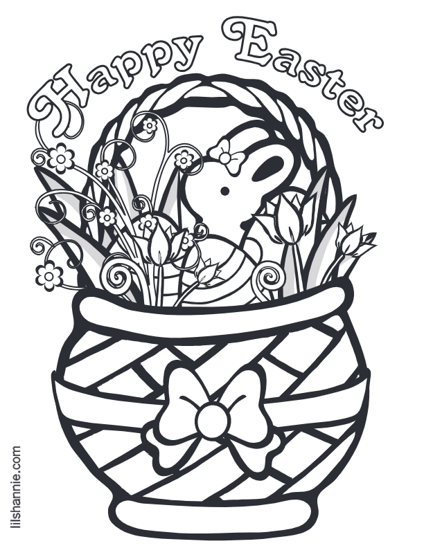 Easter basket coloring page featuring decorated eggs, perfect for preschool phonics activities