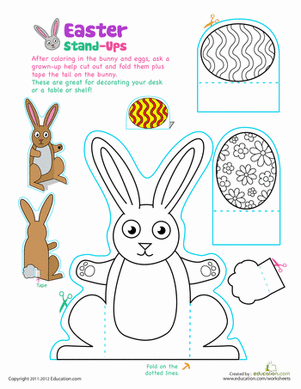 adorable Easter Bunny stand-ups worksheet for kids to color and display