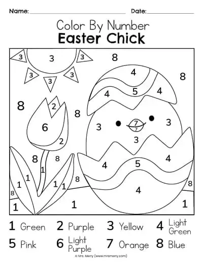 Easter Bunny Color By Number Activity for Young Learners A kindergarten student coloring a bouncing bunny with Easter eggs using numbers as guides