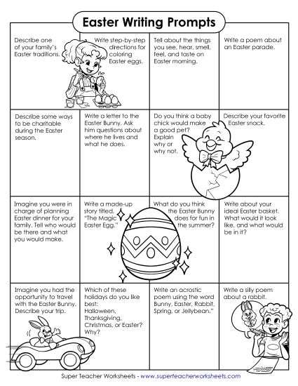 Easter Bunny Creative Writing Activity for Young Students Second grade Easter writing prompt worksheet featuring a fun imaginative scenario about being the Easter Bunny