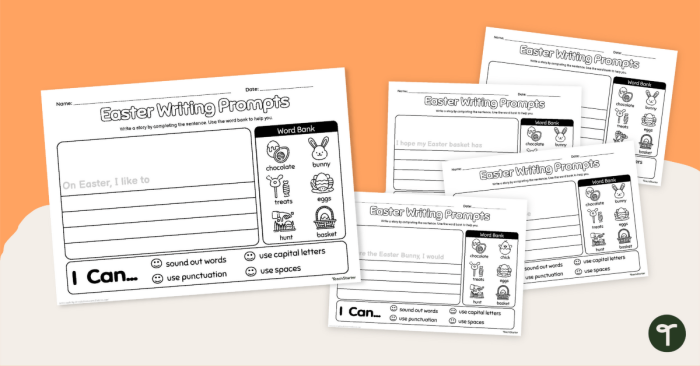 Easter Bunny Imagination Writing Activity for Young Students Second grade Easter writing prompt worksheet showing a fun creative writing activity about being the Easter Bunny