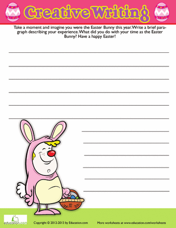 Easter Bunny Adventure Writing Prompt Activity for Young Writers Second grade Easter writing prompt worksheet featuring a fun imaginative exercise about being the Easter Bunny with lines for student responses