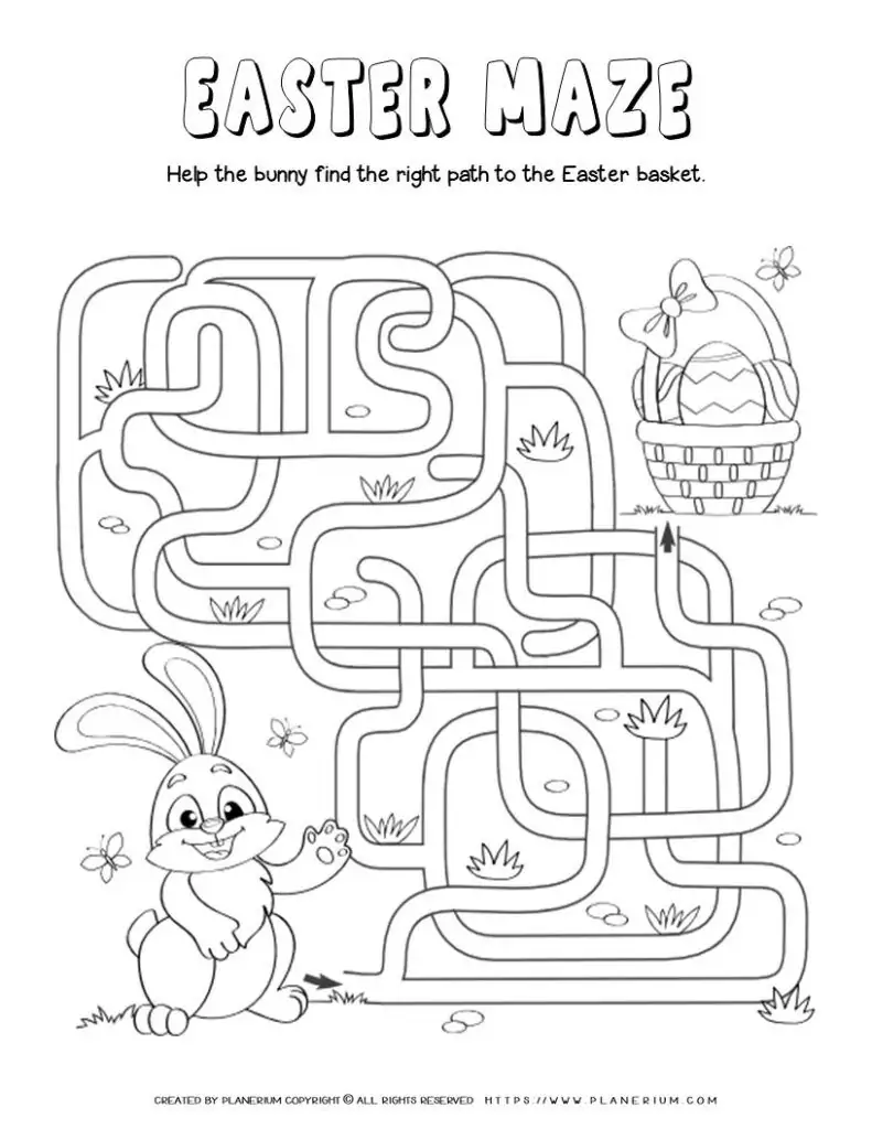 Easter Bunny Maze worksheet for Pre-K subtraction practice featuring a fun maze to collect eggs