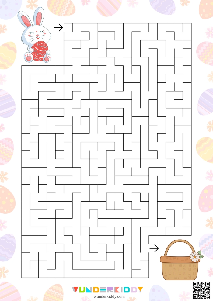 Easter Bunny navigating a maze to gather eggs for his celebration