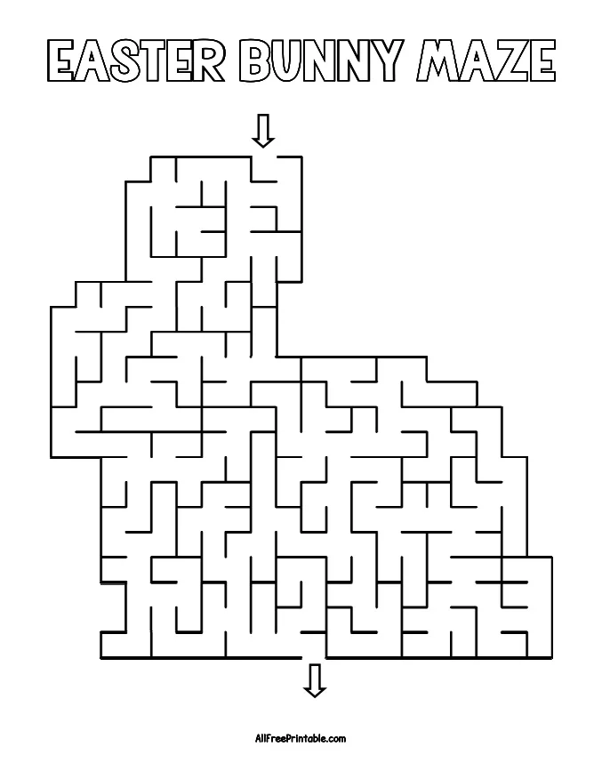 Easter Bunny maze worksheet for Pre-K students focusing on subtraction skills