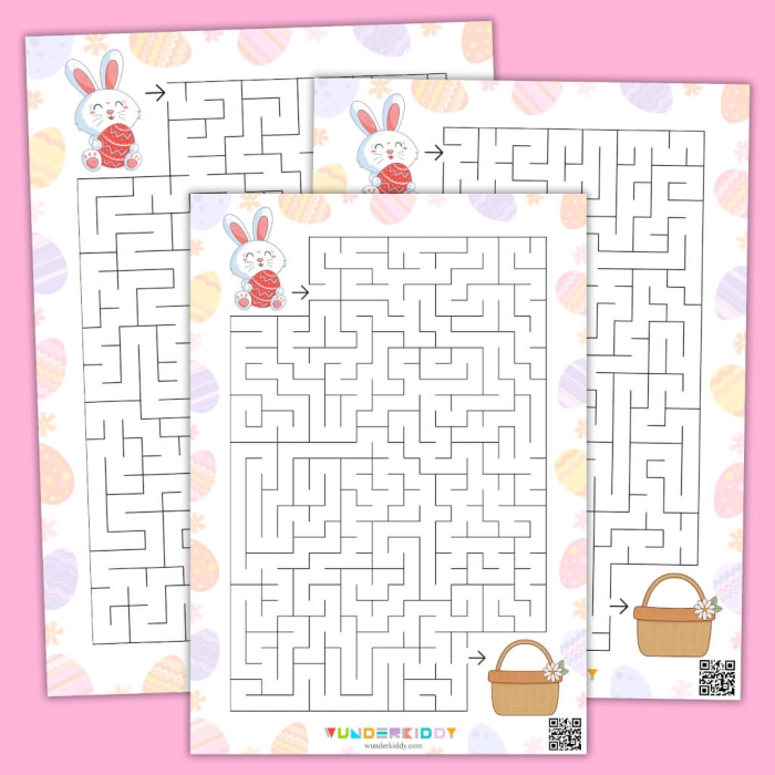 Easter Bunny maze worksheet designed for Pre-K subtraction practice