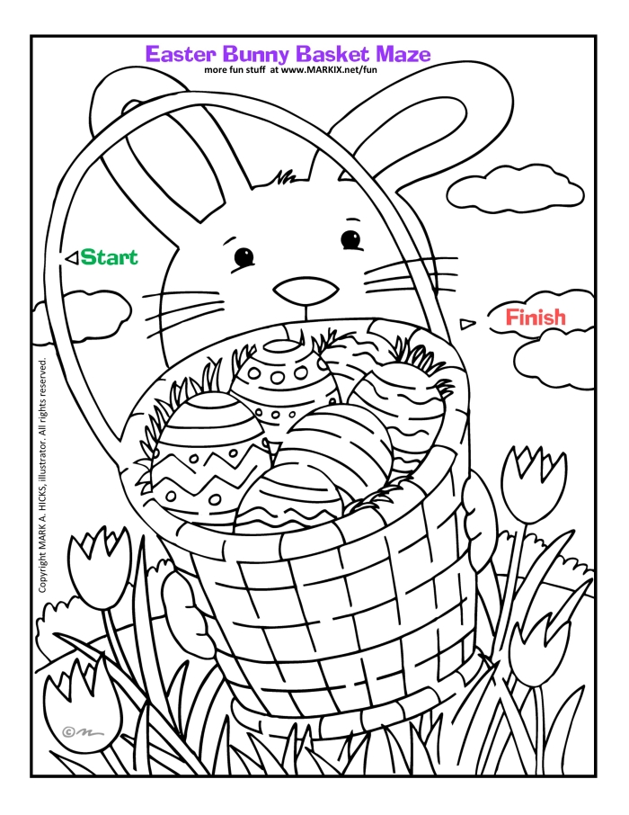 Easter Bunny navigates a colorful maze to gather eggs in this engaging worksheet