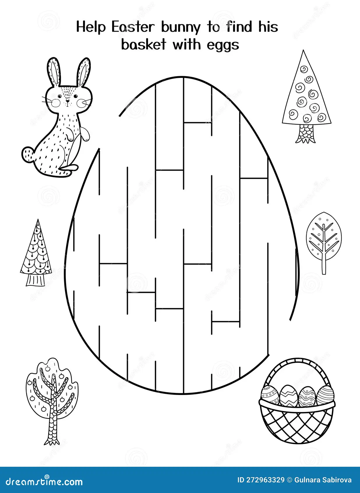 Easter Bunny Maze worksheet for Pre-K students to practice subtraction while collecting eggs