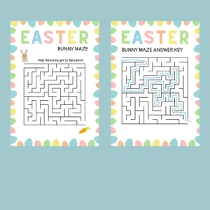 Easter Bunny Maze worksheet for preschoolers to practice subtraction while collecting eggs