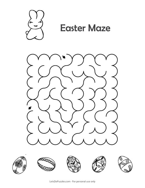 Easter Bunny navigating a maze to gather eggs in a fun subtraction worksheet for Pre-K. Easter Bunny Maze worksheet designed to engage young learners in subtraction activities.