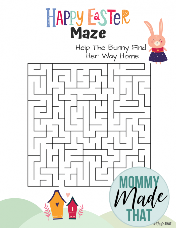 Easter Bunny navigating a maze to collect eggs for his Easter celebration