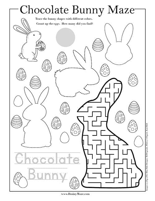 Easter Bunny maze worksheet for Pre-K students focusing on subtraction skills