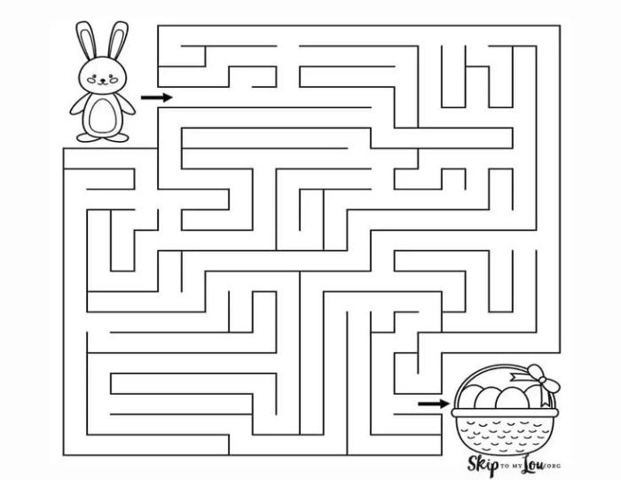 Easter Bunny navigating a maze to gather colorful eggs for his holiday hunt