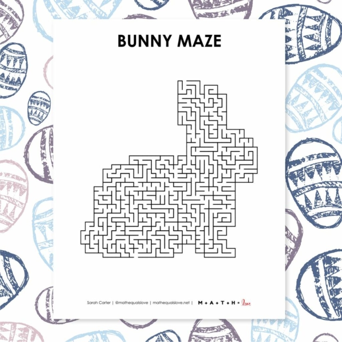 Easter Bunny navigating a maze to collect colorful eggs in a fun worksheet for kids
