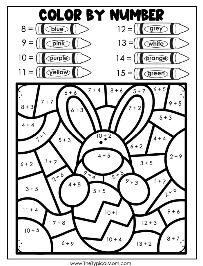 Easter Color By Number Page Worksheet 11 Kindergarten student coloring an Easter bunny number recognition worksheet