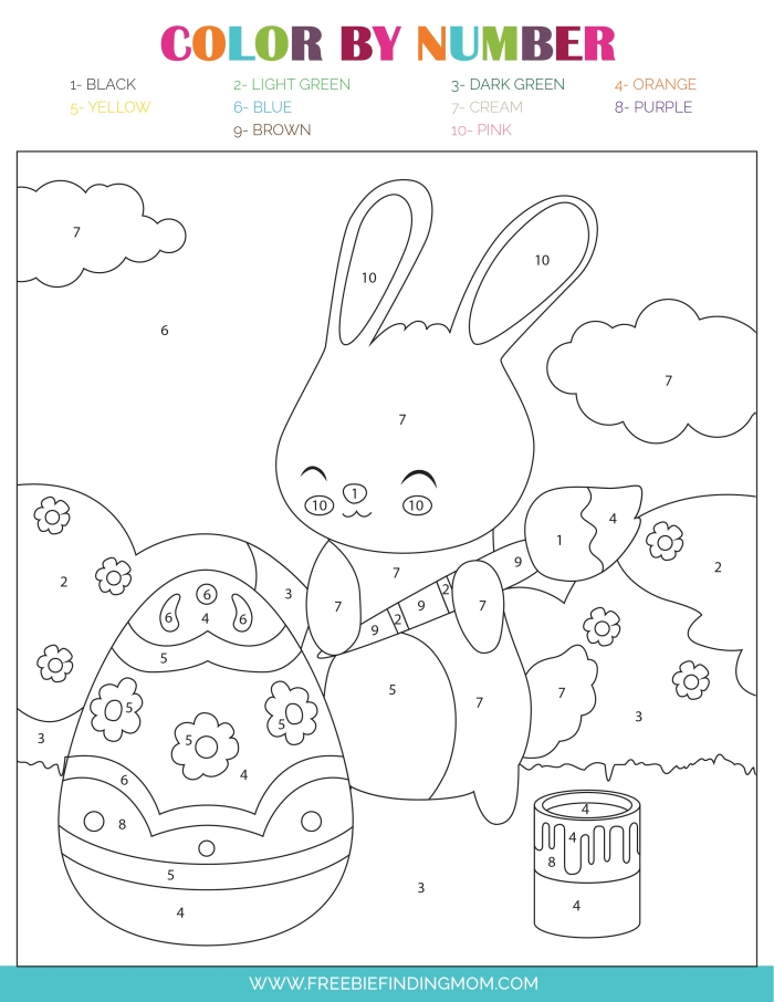 Easter Color By Number Page Worksheet 25 Kindergarten student coloring an Easter bunny number recognition worksheet
