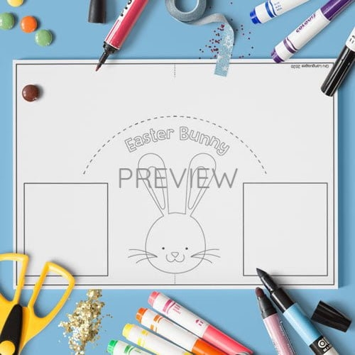 Pre-K students coloring Easter Bunny Stand-Ups as a grammar and mechanics craft activity