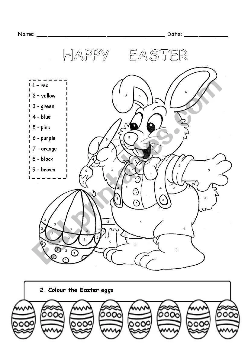 Pre-K students coloring Easter Bunny Stand-Ups grammar and mechanics worksheet