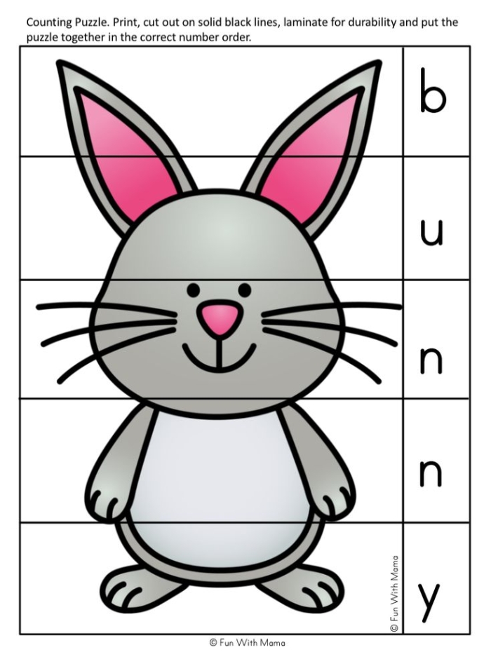 First grade student working on an Easter Bunny Story fill in the blank vocabulary worksheet