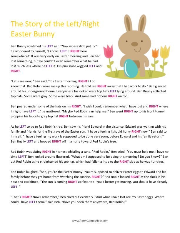 First grade students completing an Easter Bunny story worksheet with spring-themed fill-in-the-blank sentences