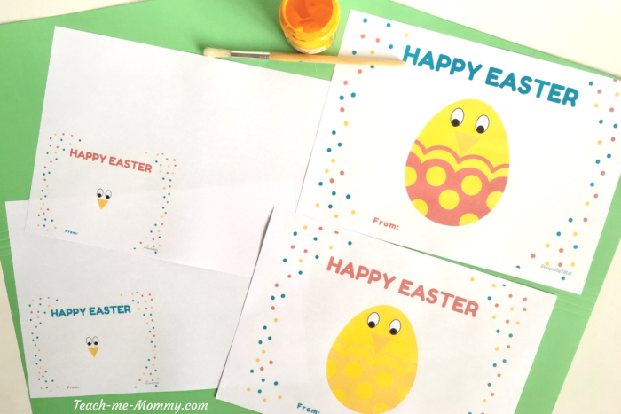 Easter Chick Stand-Ups worksheet showing pre-k math and coloring activities