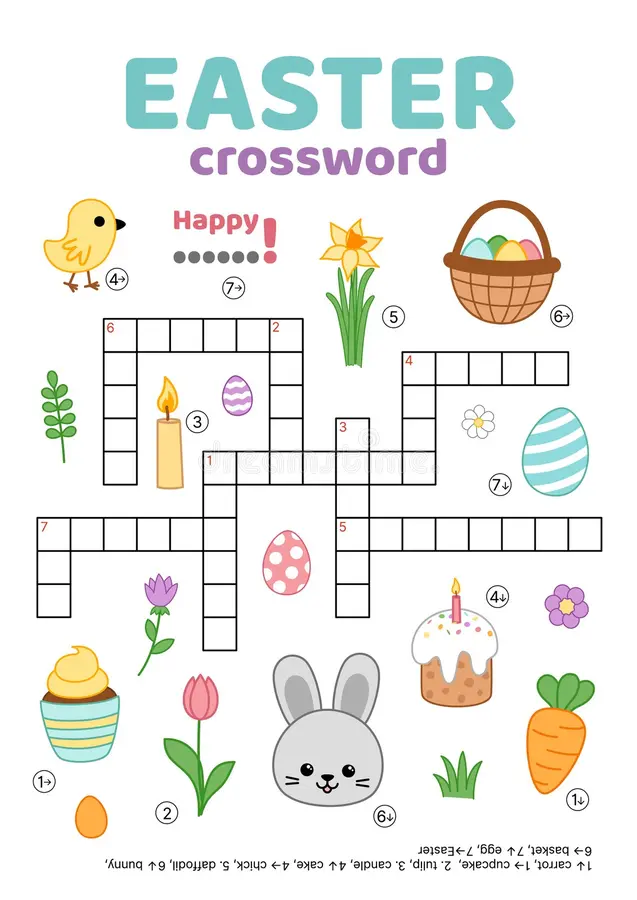Second grade student filling out an Easter themed crossword puzzle for geometry class