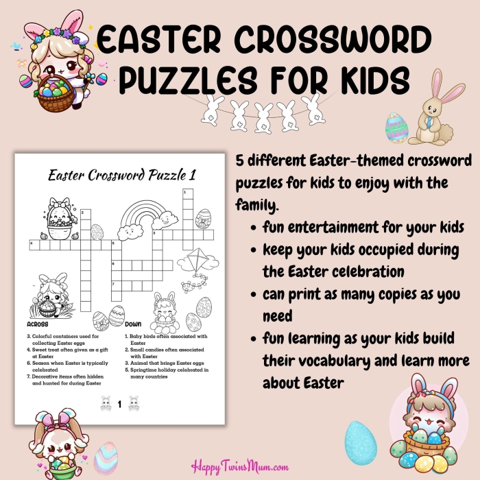 Second grade student completing a colorful Easter crossword puzzle worksheet with holiday words