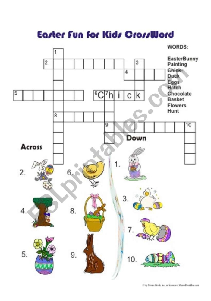 Second grade students solving an Easter themed crossword puzzle worksheet