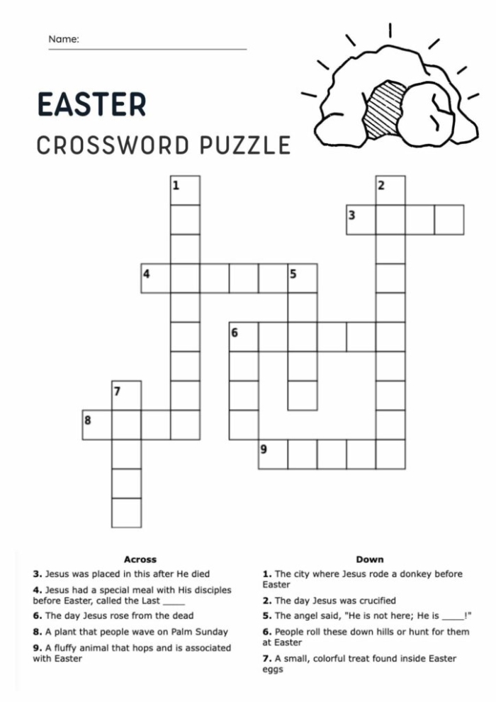 Second grade student completing a colorful Easter crossword puzzle worksheet with holiday themed clues