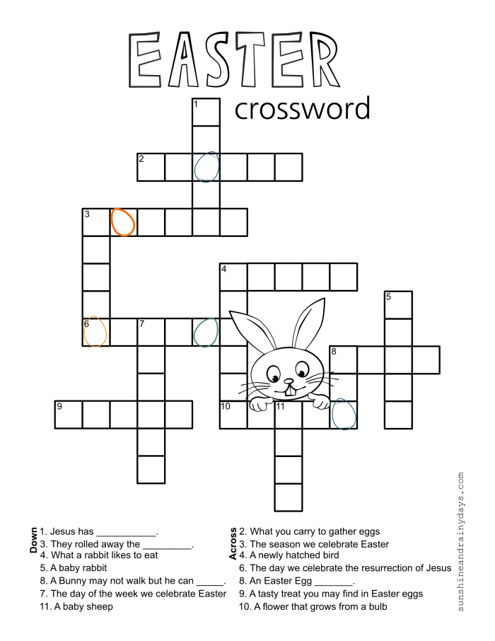 Second grade Easter crossword worksheet featuring geometric shapes and spring themed vocabulary