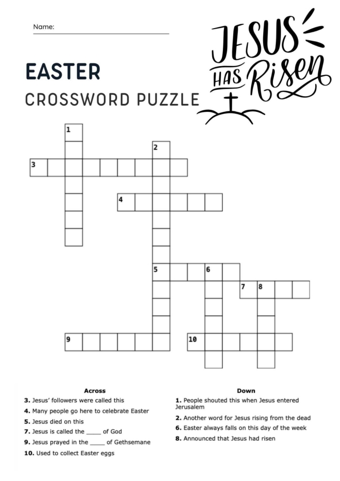 Second grade student solving a colorful Easter crossword puzzle worksheet with holiday themed clues