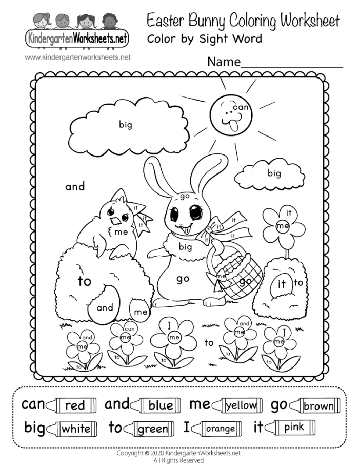 Easter Egg Color by Number worksheet for kindergarten grammar students to practice following directions