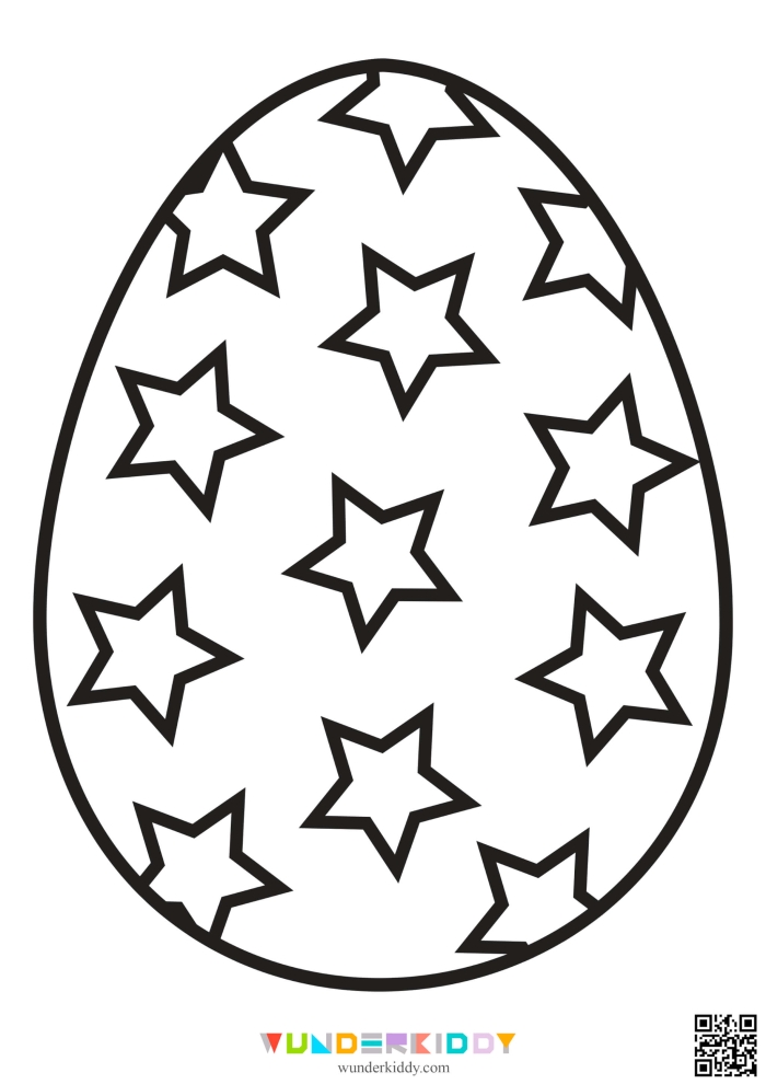 Easter Bunny painting an egg with child helping to color and add patterns to blank egg for pre-K worksheet