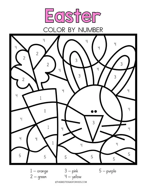 Kindergarten student completing an Easter Egg Color by Number worksheet for grammar and mechanics practice