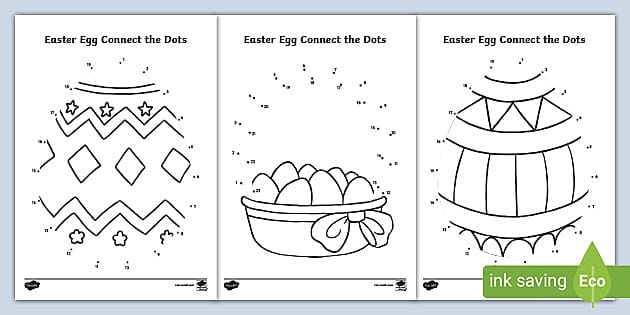 Easter Egg Connect the Dots worksheet for preschoolers featuring fun counting activities