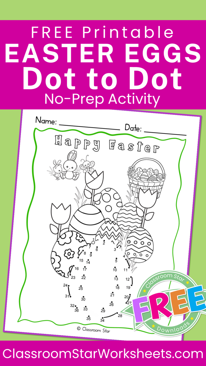 Easter Egg Connect the Dots worksheet featuring a dot-to-dot pattern for Pre-K counting practice