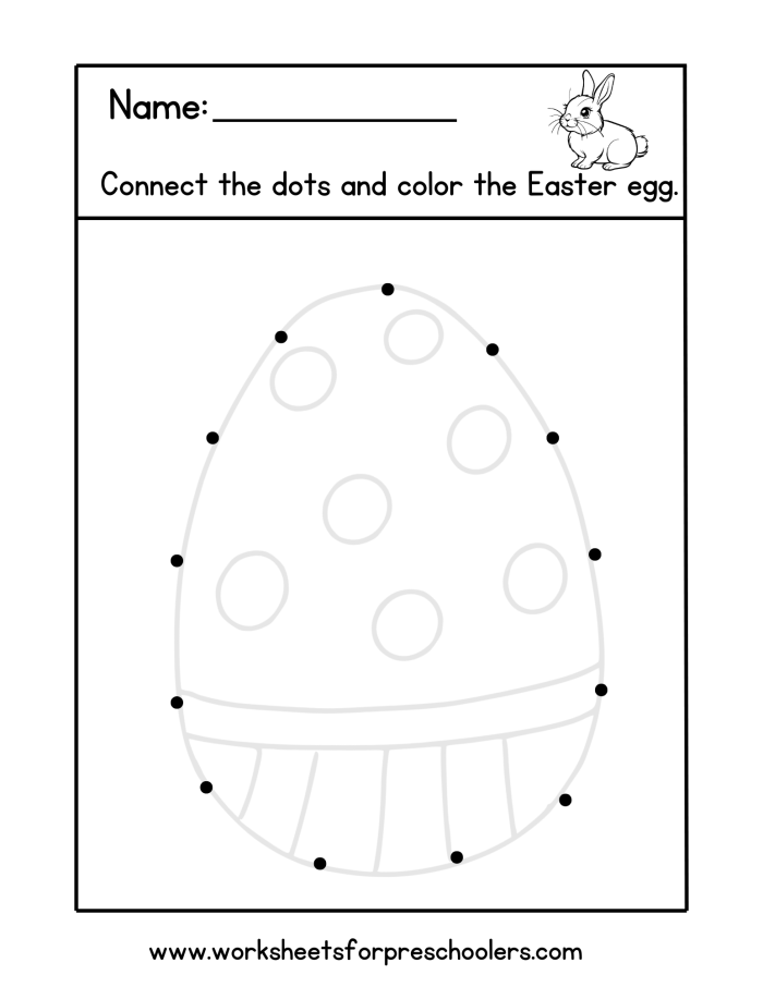 Easter Egg Connect the Dots worksheet for preschoolers focusing on early fraction counting skills
