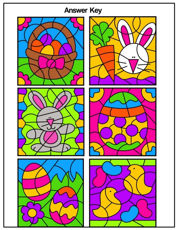 Easter Egg Basket color by number worksheet for kindergarten geometry fun