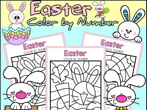 Easter Egg Basket color by number worksheet for kindergarten geometry practice