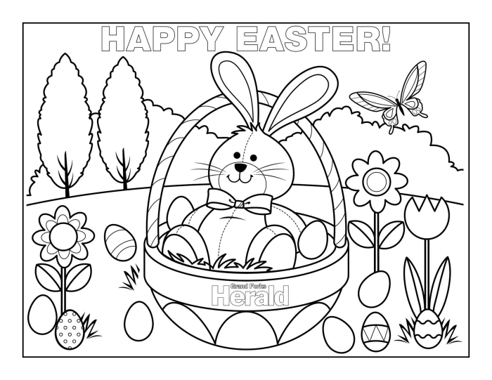 Kindergarten student coloring a worksheet featuring a hidden Easter egg hunt scene