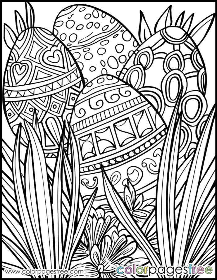 Kindergarten students coloring Easter eggs scattered throughout a fun hunt activity page