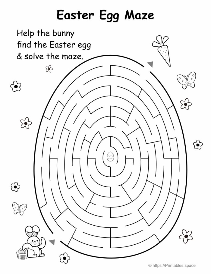 Easter Egg Maze Brain Teaser Activity for Young Learners Kindergarten student tracing a path through an Easter egg maze puzzle for phonics practice